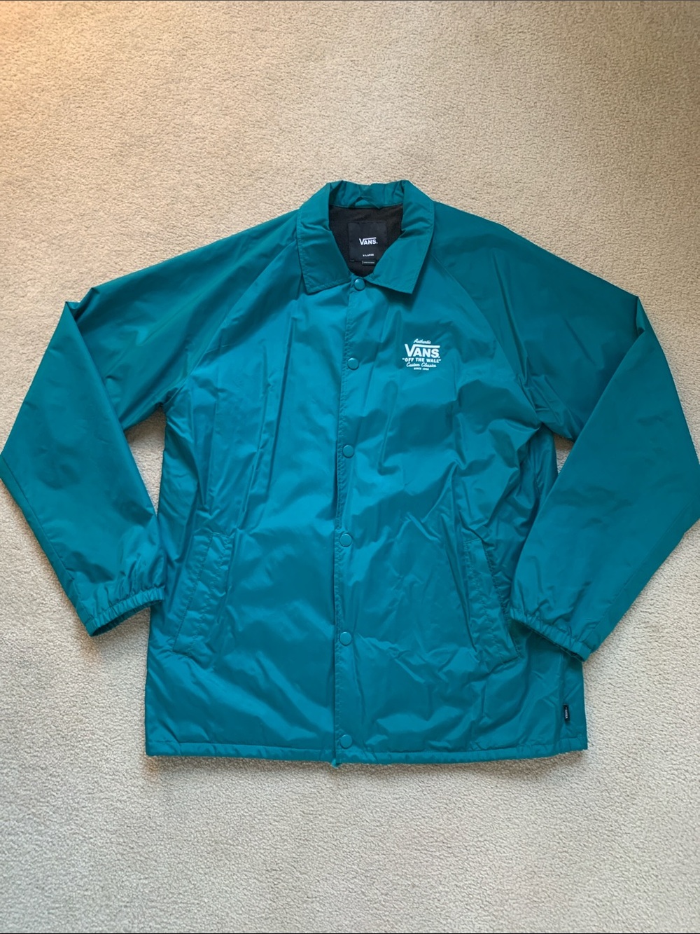 Vintage Style Vans Teal Snap-Front Windbreaker Jacket